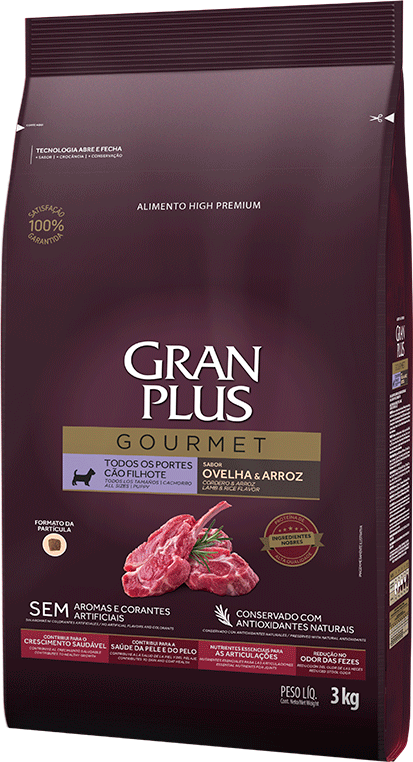 Ração Seca GranPlus Goumert para Cães Filhotes de Todas as Raças sabor Ovelha e Arroz - 3Kg