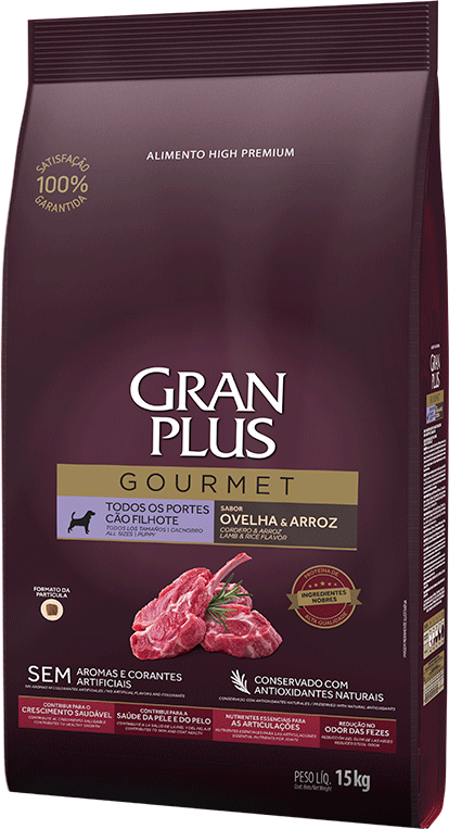 Ração Seca GranPlus Goumert para Cães Filhotes de Todas as Raças sabor Ovelha e Arroz - 15Kg