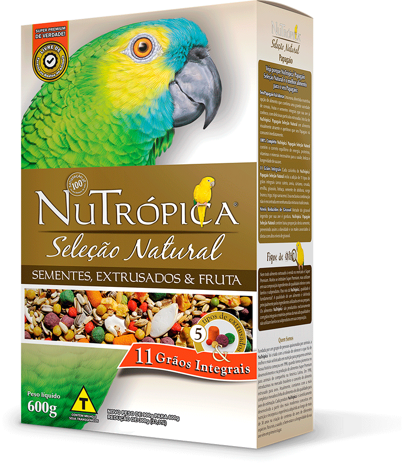 Ração Nutrópica Seleção Natural Sementes, Extrusados e Fruta para Papagaio - 600 g