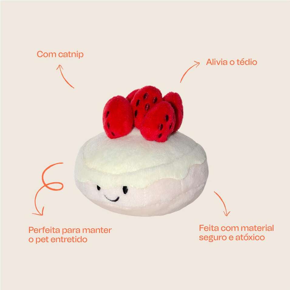 Brinquedo de Pelúcia Meau Torta de Morango com Catnip para Gatos - Tam. Único