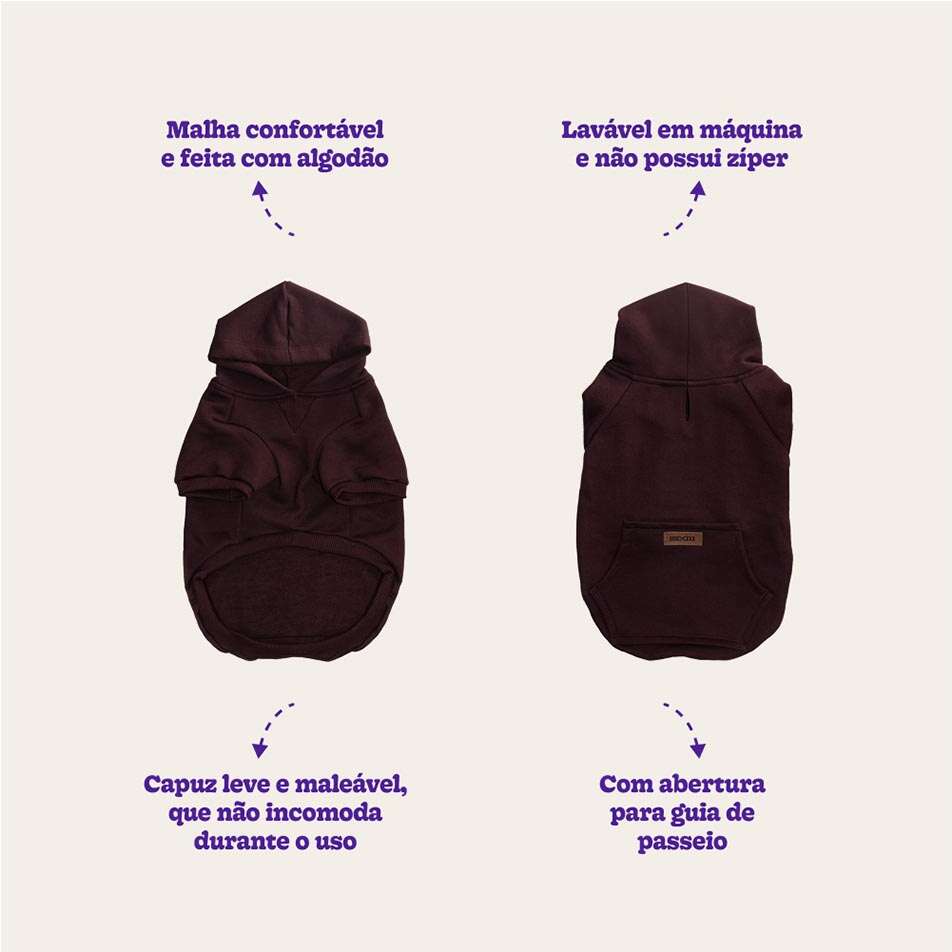 Moletom Meau com Capuz Marrom Escuro - Tam. 06