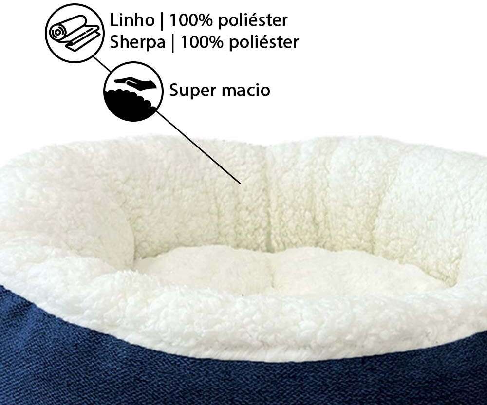 Cama Redonda Meau Sherpa Azul Marinho - Tam. G