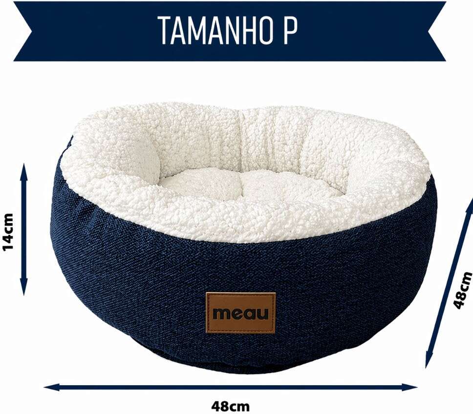 Cama Redonda Meau Sherpa Azul Marinho - Tam. P