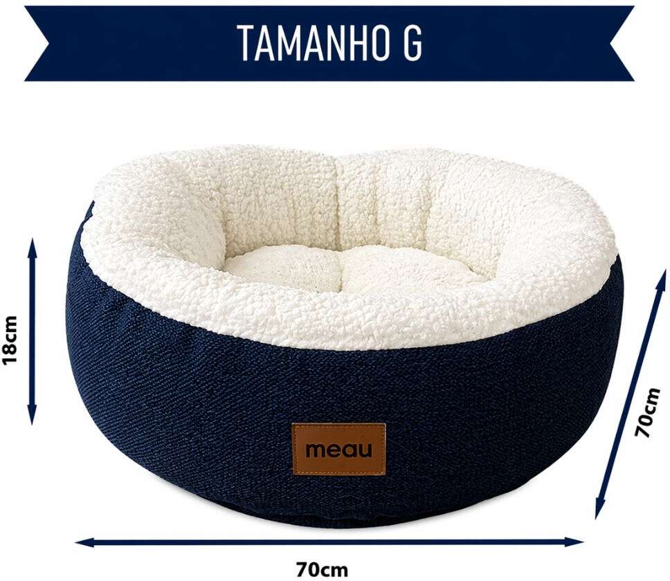 Cama Redonda Meau Sherpa Azul Marinho - Tam. G