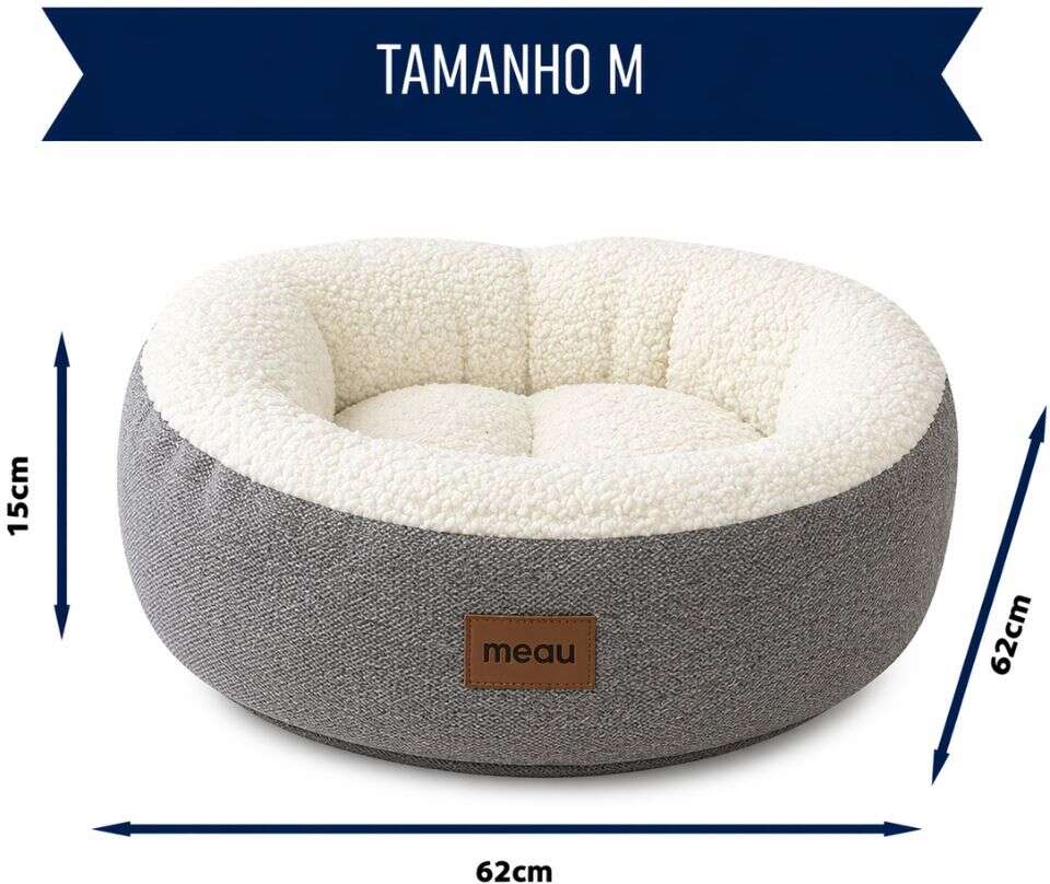 Cama Redonda Meau Sherpa Cinza - Tam. M