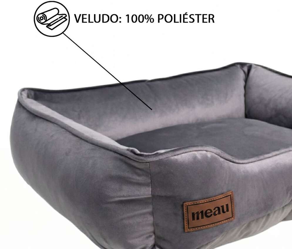 Cama Retangular Meau Veludo Cinza - Tam. M