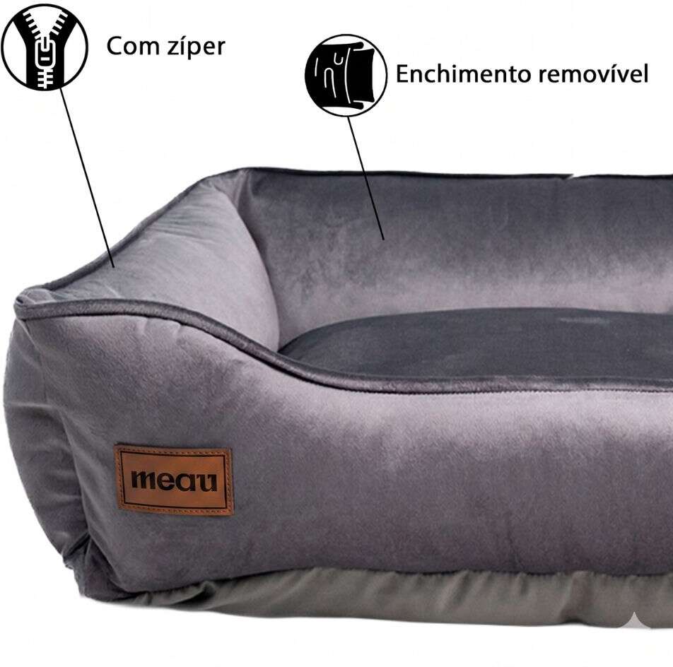 Cama Retangular Meau Veludo Cinza - Tam. M