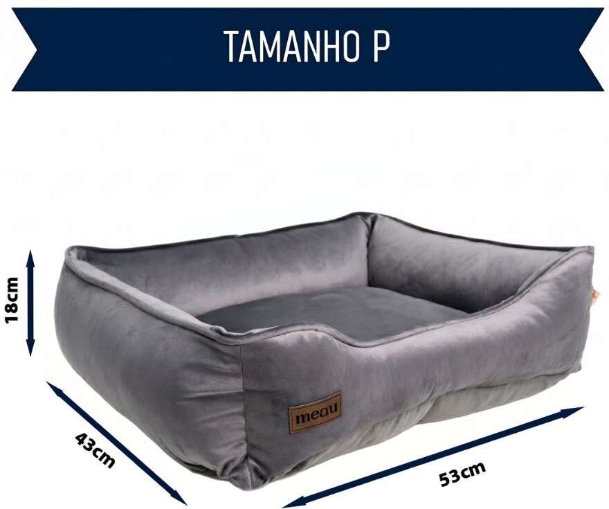 Cama Retangular Meau Veludo Cinza - Tam. P