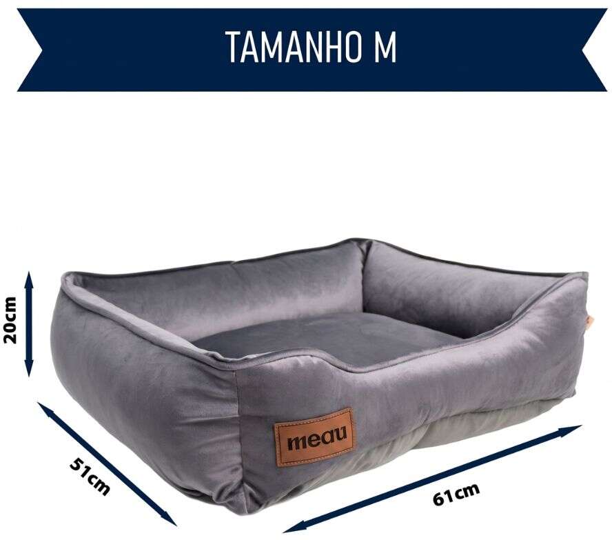 Cama Retangular Meau Veludo Cinza - Tam. M