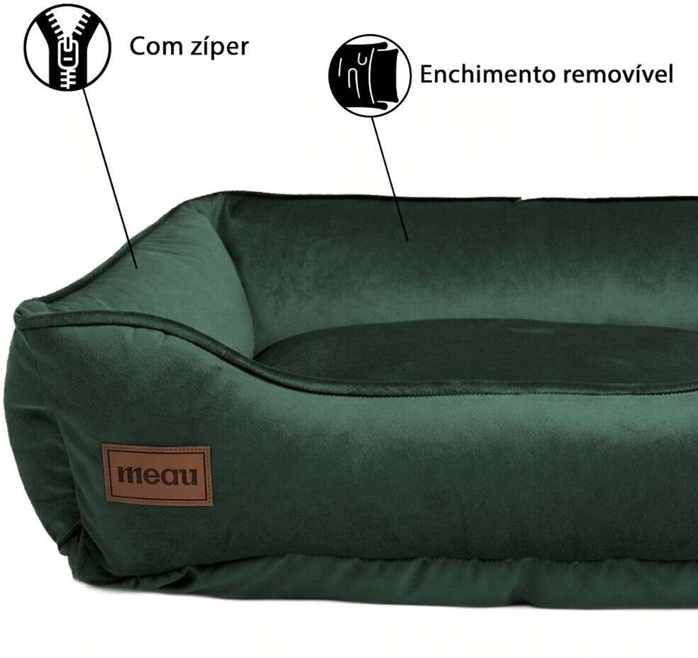 Cama Retangular Meau Veludo Verde - Tam. G