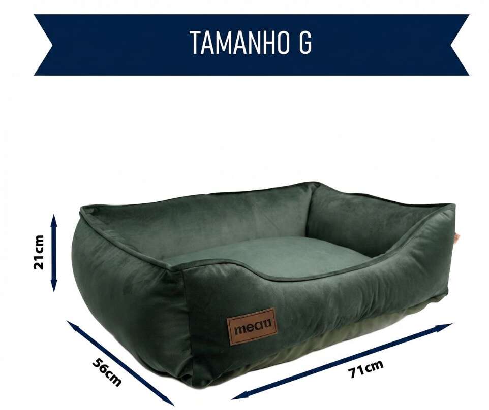 Cama Retangular Meau Veludo Verde - Tam. G