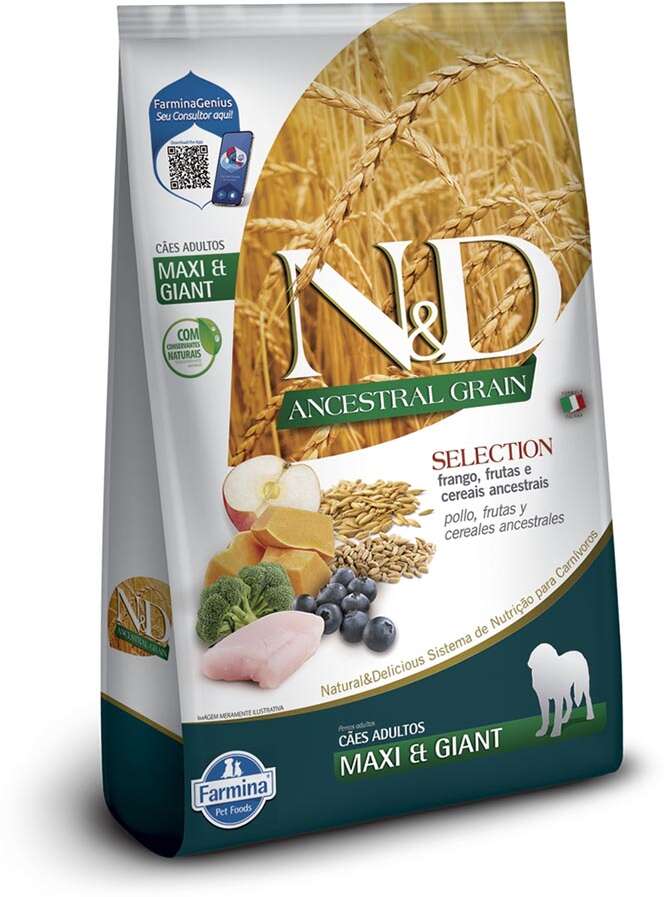 Ração Farmina N&D Ancestral Grain Selection Frango, Frutas e Cereais para Cães Adultos Raças Grandes - 15Kg
