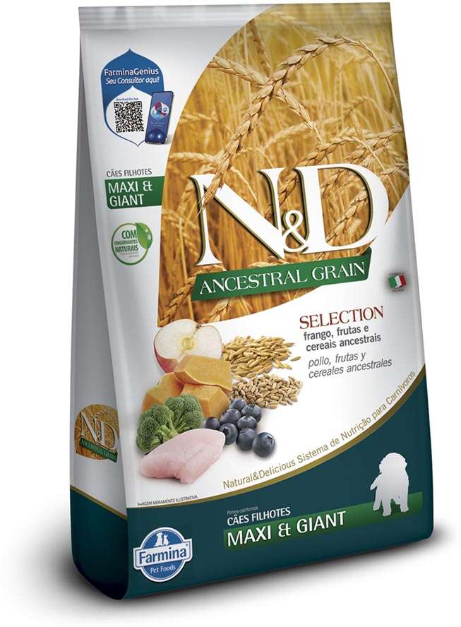 Ração Farmina N&D Ancestral Grain Selection Frango, Frutas e Cereais para Cães Filhotes Raças Grandes - 15Kg