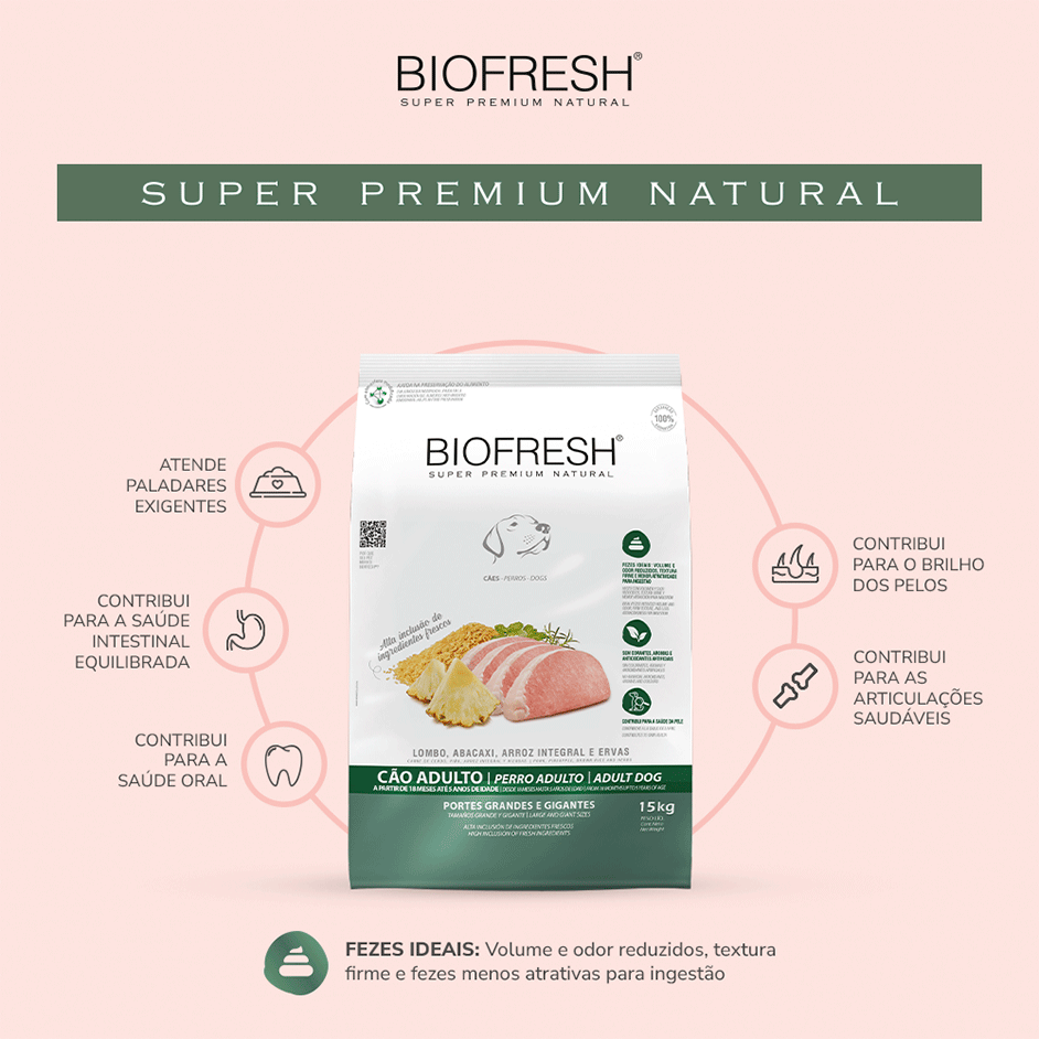 Ração Seca Biofresh Lombo e Abacaxi para Cães Porte Grande e Gigante - 15Kg