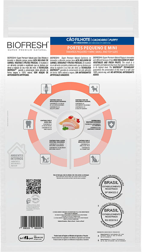 Ração Seca Biofresh Mix de Carne, Frutas, Legumes e Ervas Frescas Cães Filhotes de Raças Pequenas e Minis - 3Kg