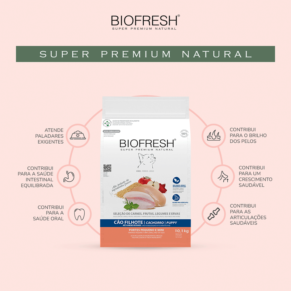 Ração Seca Biofresh Mix de Carne, Frutas, Legumes e Ervas Frescas Cães Filhotes de Raças Pequenas e Minis - 3Kg