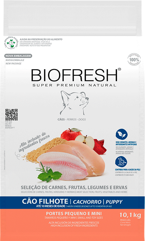 Ração Seca Biofresh Mix de Carne, Frutas, Legumes e Ervas Frescas Cães Filhotes de Raças Pequenas e Minis - 10,1Kg