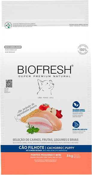 Ração Seca Biofresh Mix de Carne, Frutas, Legumes e Ervas Frescas Cães Filhotes de Raças Pequenas e Minis - 3Kg