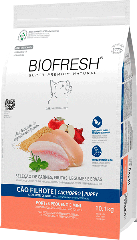 Ração Seca Biofresh Mix de Carne, Frutas, Legumes e Ervas Frescas Cães Filhotes de Raças Pequenas e Minis - 10,1Kg