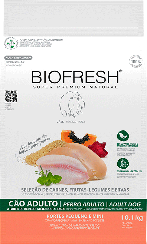 Ração Seca Biofresh Mix de Carne, Frutas, Legumes e Ervas Frescas Cães Adultos de Raças Pequenas e Minis - 10,1Kg