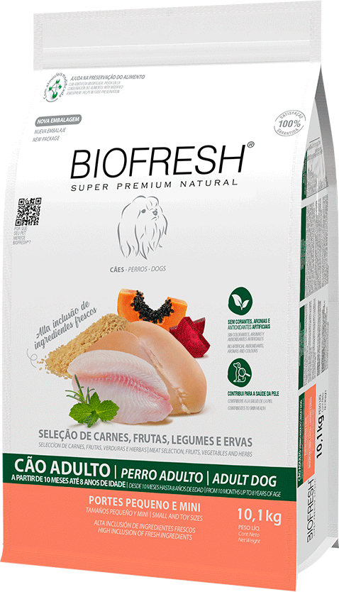 Ração Seca Biofresh Mix de Carne, Frutas, Legumes e Ervas Frescas Cães Adultos de Raças Pequenas e Minis - 10,1Kg