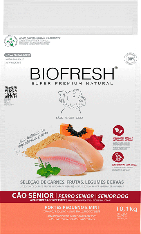 Ração Seca Biofresh Mix de Carne, Frutas, Legumes e Ervas Frescas Cães Sênior de Raças Pequenas e Minis - 10,1Kg