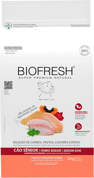 Ração Seca Biofresh Mix de Carne, Frutas, Legumes e Ervas Frescas Cães Sênior de Raças Pequenas e Minis - 3Kg