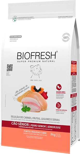 Ração Seca Biofresh Mix de Carne, Frutas, Legumes e Ervas Frescas Cães Sênior de Raças Pequenas e Minis - 3Kg