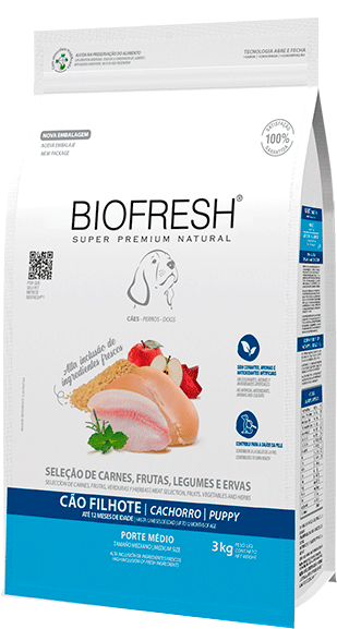 Ração Seca Biofresh Mix de Carne, Frutas, Legumes e Ervas Frescas Cães Filhotes de Raças Médias - 3Kg