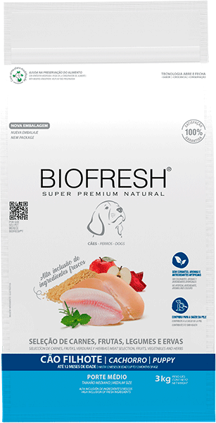 Ração Seca Biofresh Mix de Carne, Frutas, Legumes e Ervas Frescas Cães Filhotes de Raças Médias - 3Kg