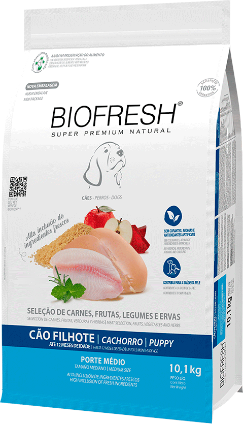 Ração Seca Biofresh Mix de Carne, Frutas, Legumes e Ervas Frescas Cães Filhotes de Raças Médias - 10,1Kg