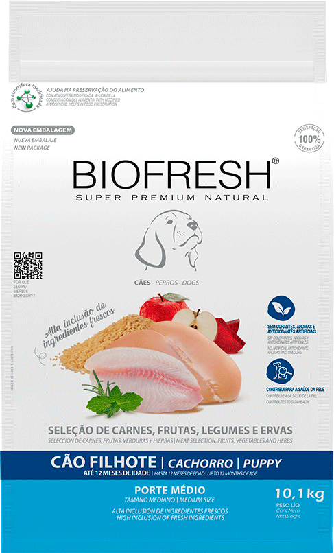 Ração Seca Biofresh Mix de Carne, Frutas, Legumes e Ervas Frescas Cães Filhotes de Raças Médias - 10,1Kg