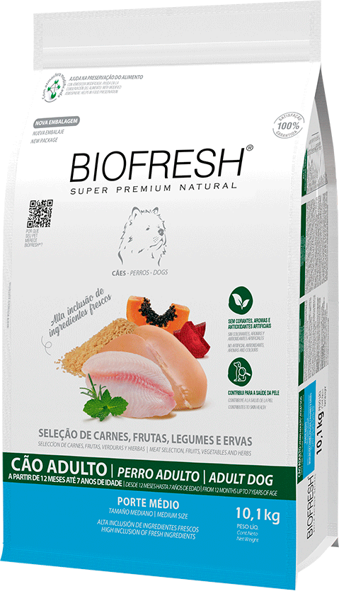 Ração Seca Biofresh Mix de Carne, Frutas, Legumes e Ervas Frescas Cães Adultos de Raças Médias - 10,1Kg