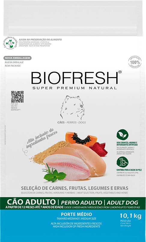 Ração Seca Biofresh Mix de Carne, Frutas, Legumes e Ervas Frescas Cães Adultos de Raças Médias - 10,1Kg