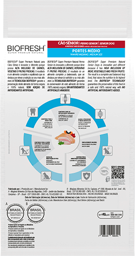 Ração Seca Biofresh Mix de Carne, Frutas, Legumes e Ervas Frescas Cães Sênior de Raças Médias - 10,1Kg
