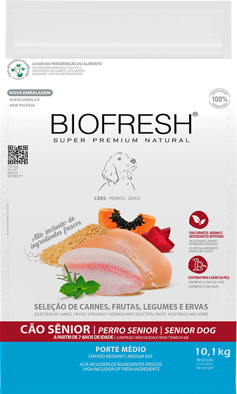 Ração Seca Biofresh Mix de Carne, Frutas, Legumes e Ervas Frescas Cães Sênior de Raças Médias - 10,1Kg