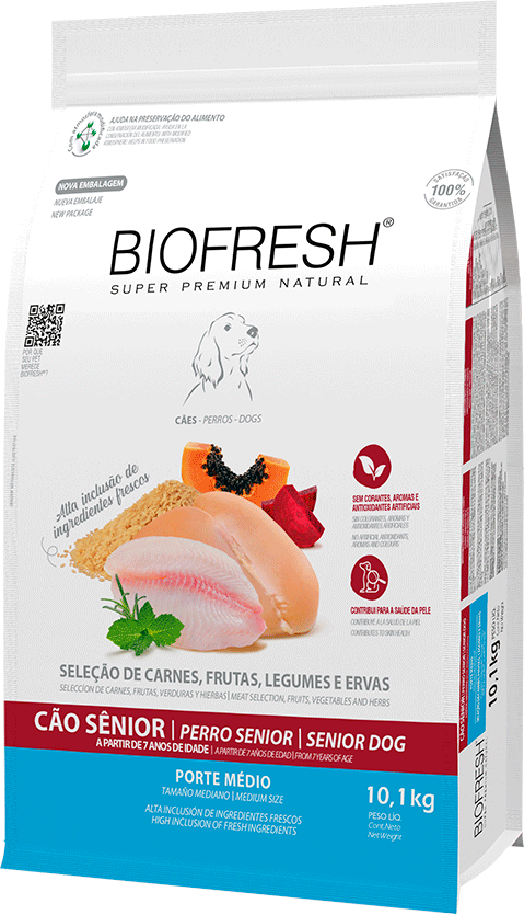 Ração Seca Biofresh Mix de Carne, Frutas, Legumes e Ervas Frescas Cães Sênior de Raças Médias - 10,1Kg