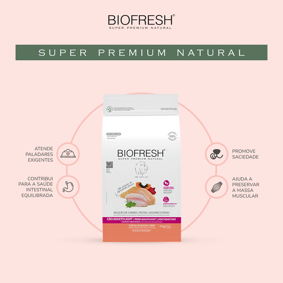 Ração Seca Biofresh Mix de Carne, Frutas, Legumes e Ervas Frescas Light Cães de Raças Pequenas e Minis - 10,1Kg