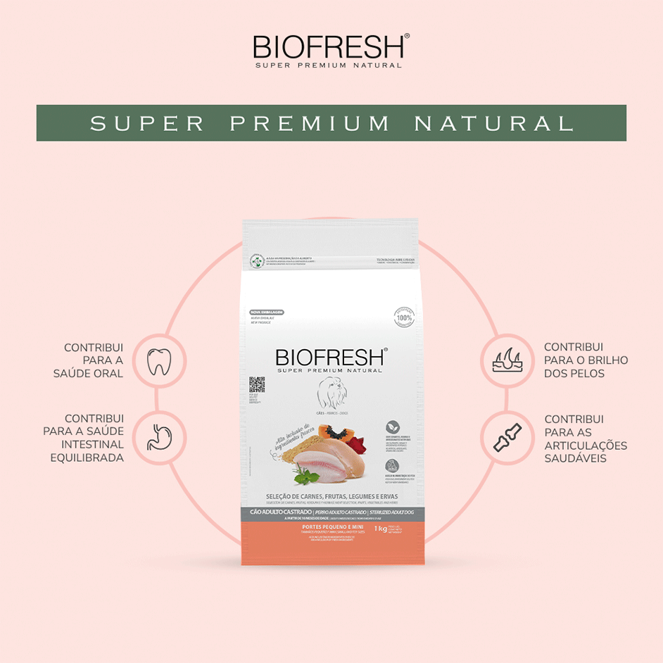 Ração Seca Biofresh Mix de Carne, Frutas, Legumes e Ervas Frescas Cães Castrados de Raças Pequenas e Minis - 10,1Kg