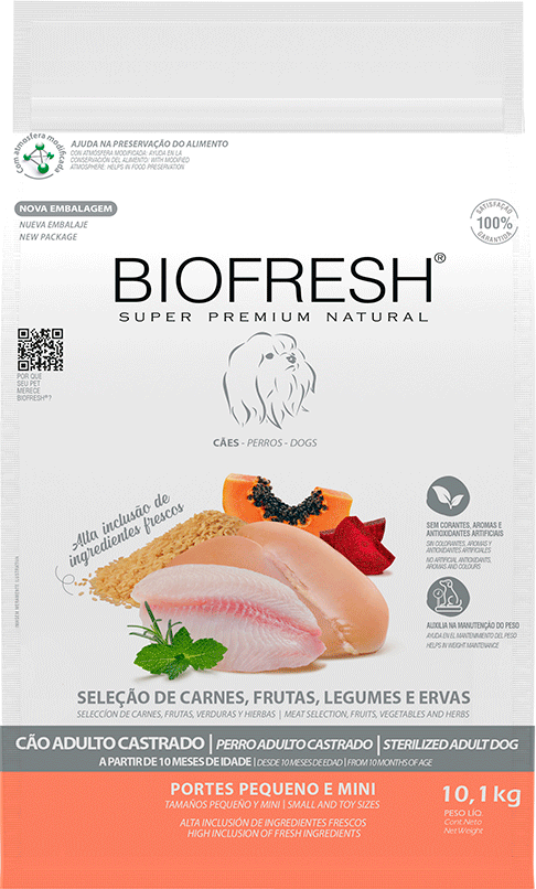 Ração Seca Biofresh Mix de Carne, Frutas, Legumes e Ervas Frescas Cães Castrados de Raças Pequenas e Minis - 10,1Kg