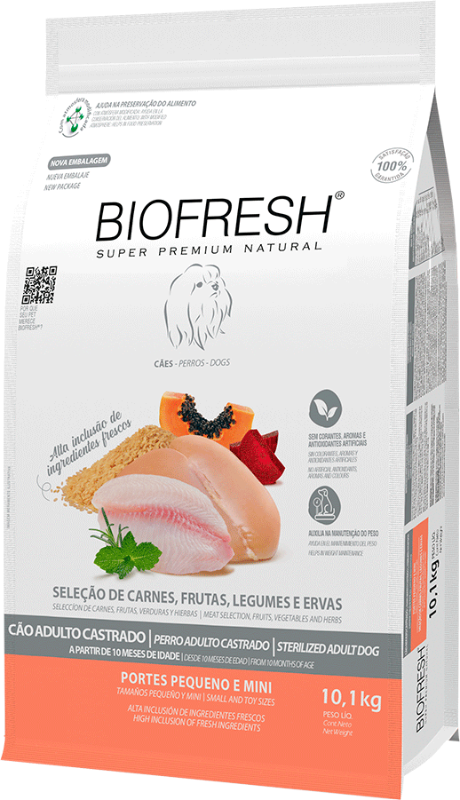 Ração Seca Biofresh Mix de Carne, Frutas, Legumes e Ervas Frescas Cães Castrados de Raças Pequenas e Minis - 10,1Kg
