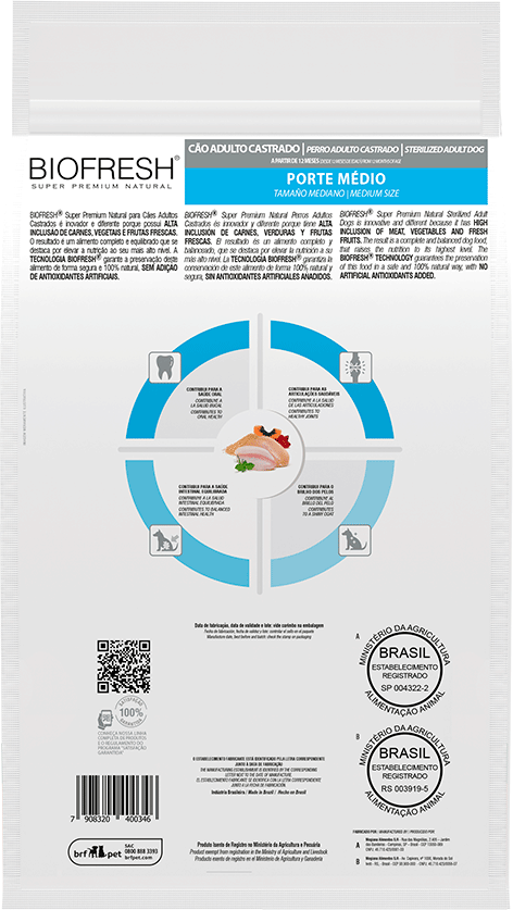 Ração Seca Biofresh Mix de Carne, Frutas, Legumes e Ervas Frescas Cães Castrados de Raças Médias - 10,1Kg