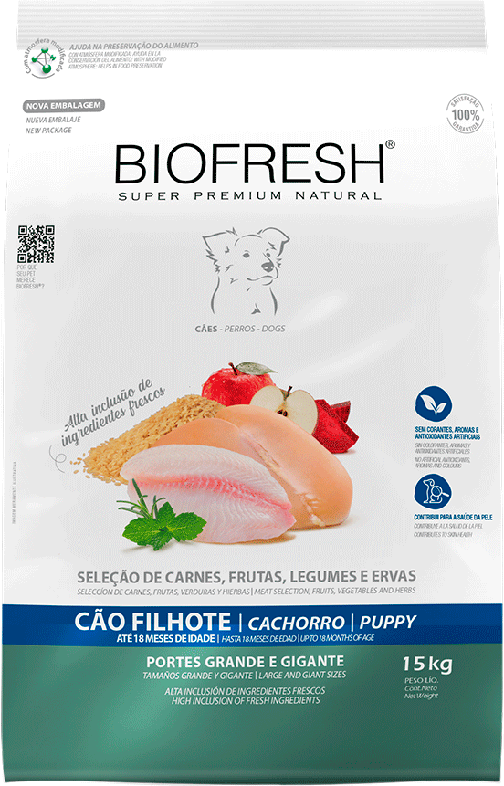Ração Seca Biofresh Mix de Carne, Frutas, Legumes e Ervas Frescas Cães Filhotes de Raças Grandes e Gigantes - 15Kg