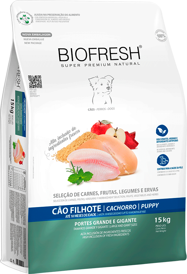Ração Seca Biofresh Mix de Carne, Frutas, Legumes e Ervas Frescas Cães Filhotes de Raças Grandes e Gigantes - 15Kg