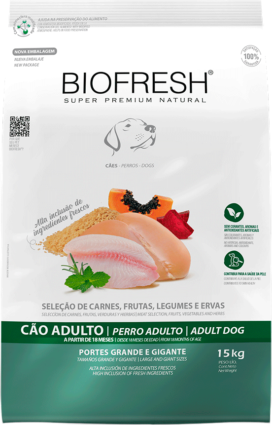 Ração Seca Biofresh Mix de Carne, Frutas, Legumes e Ervas Frescas Cães Adultos de Raças Grandes e Gigantes - 15Kg