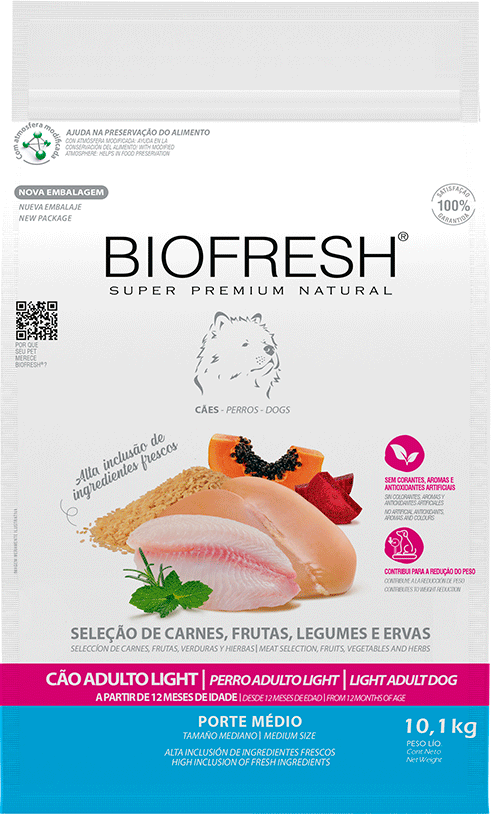 Ração Seca Biofresh Mix de Carne, Frutas, Legumes e Ervas Frescas Light Cães de Raças Médias - 10,1Kg