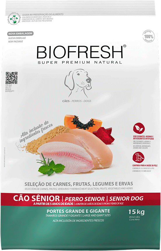 Ração Seca Biofresh Mix de Carne, Frutas, Legumes e Ervas Frescas Cães Sênior de Raças Grandes e Gigantes - 15Kg