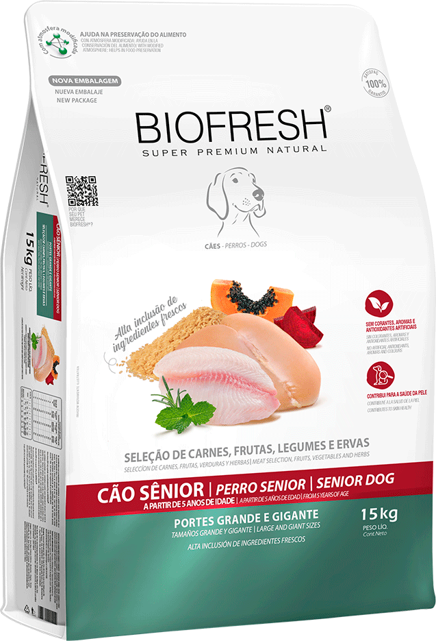 Ração Seca Biofresh Mix de Carne, Frutas, Legumes e Ervas Frescas Cães Sênior de Raças Grandes e Gigantes - 15Kg