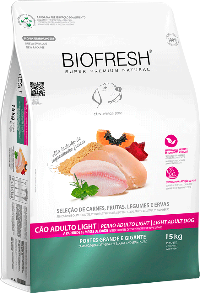 Ração Seca Biofresh Mix de Carne, Frutas, Legumes e Ervas Frescas Light Cães de Raças Grandes e Gigantes - 15Kg