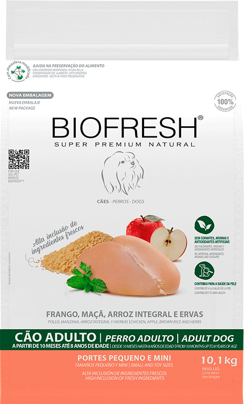 Ração Seca Biofresh Frango, Maçã, Arroz integral e Ervas Cães Adultos Raças Pequenas e Minis - 10,1Kg